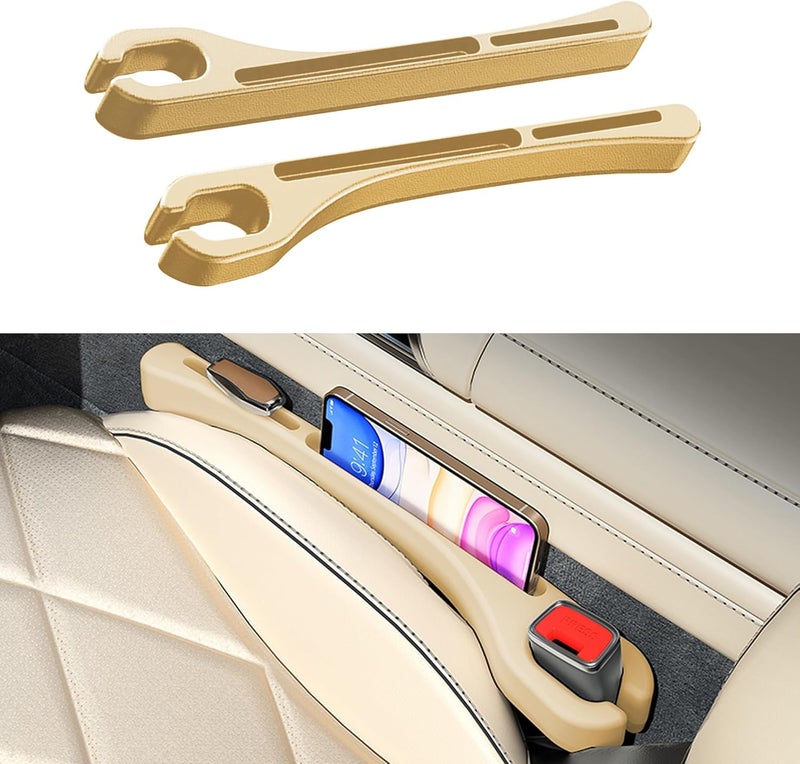 LevChall 2PCS Car Seat Gap Filler，Gap Stopper Fill Gap Between Seat and Console，Built-in Recessed Storage Organizer，Universal for Most Cars Trucks SUVs to Stop Things from Dropping（Beige） - Image 1
